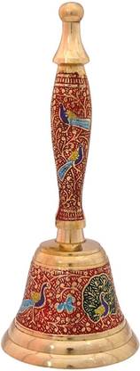 TRENDYABODE Pure Brass 7 Inch Hand Held Temple Bell // Brass Pooja Bell Brass Pooja Bell
