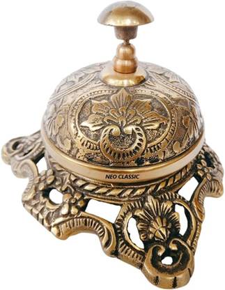 Neo Classic Antique Stylish Solid Brass Flower Design Desk Bell || Calling Service Bell Brass Desk Bell