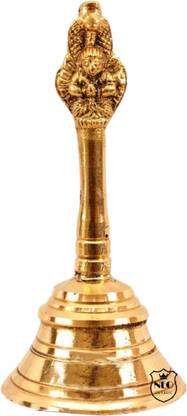 Neo Classic Brass Handbell for Puja, Tea Bell Service Bell, School Church Temple Brass Pooja Bell