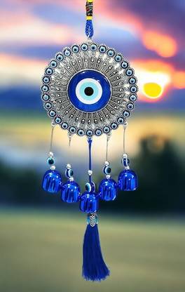 Ryme Feng Shui Evil Eye Wind Chimes With Bells for Main Door Balcony Wall Hanging Aluminium Windchime