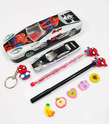 CARLY Stationery Gift Set Combo Spiderman Cartoon Car Style Geometry Box Inbuilt Small Geometry Box
