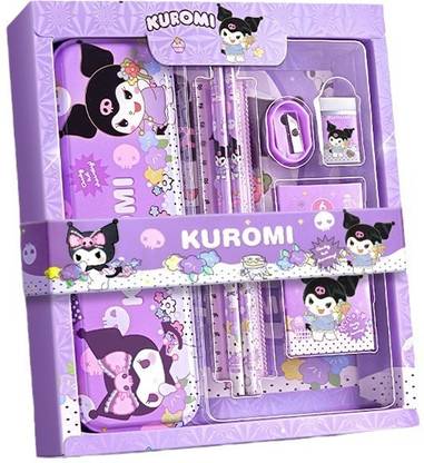Shivom Kuromi Stationery Gift Set for Girl,Eraser,Sharpener,Compass,Ruler,Pencil,Crayon Geometry Box