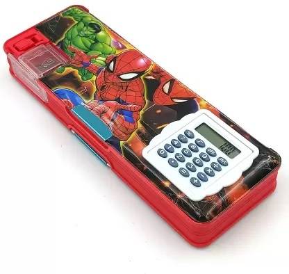 FXA7 Calculator AND Sharpner Spider Man Art Plastic Pencil Box Geometry Box