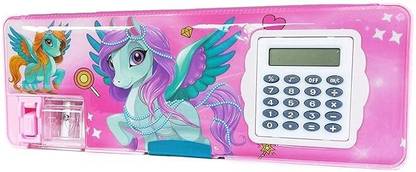 SunriseTrading Unique Design Metal Pencil Box with Calculator inside and 3D Sticker Geometry Box