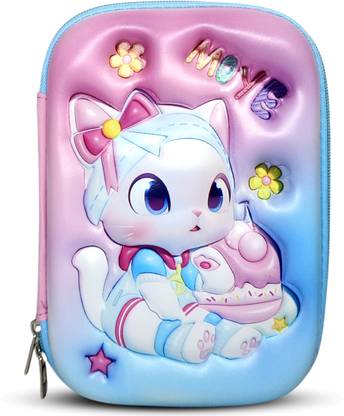 Planet of Toys Cat Print Pencil Pouch for Kids | Large, Durable, Cute & Easy to Carry Case Geometry Box