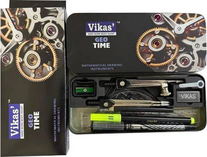 Vikas Geo Time Geometry Box | Compass, Divider, Protractor, Set Squares Kit Geometry Box