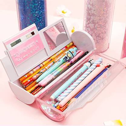 GIFT AND JOY UNICORN Quicksand Pencil Case Organizer Double Layer Cylindrical(RANDOM) Geometry Box