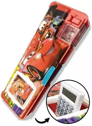 RHINETOYS Red Car Multipurpose Dual Side Storage Magnetic Box with Sharpener & Calculator Geometry Box