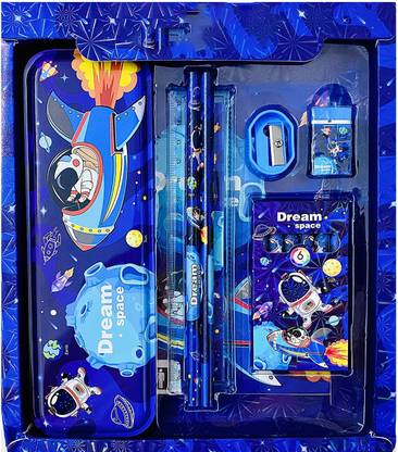Potasa Trendy Dream Space Theme gift Kit for Kids - Stationery Box Pencil case Eraser Geometry Box