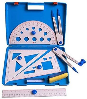 Rudra Teachers Geometry Box Plastic Big Size with case for teaching purpose Kit Geometry Box