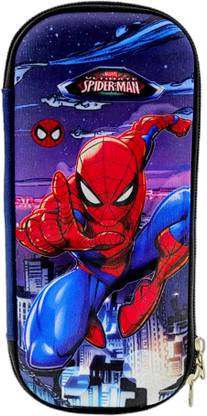 Johnnie Boy Spiderman Pencil Box with fabric top and single Net pocket inside | Double zipp Art EVA Pencil Box