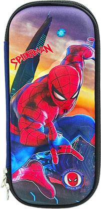 dishvy Spiderman Pencil Box with fabric top and single Net pocket inside | Double zipp Art EVA Pencil Box
