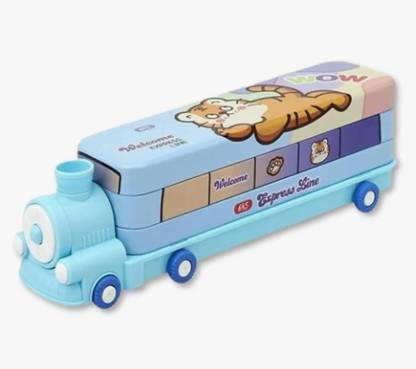 Maharani Train Metal pencil box with double side open and weels Panda art Art Metal Pencil Box