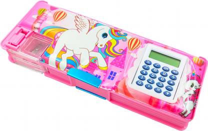 dishvy Inbuilt Calculator & Sharpner Beautiful Unicorn Pencil Box Geometry Box