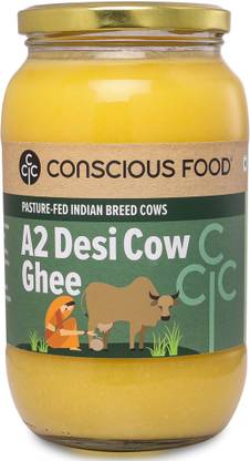 Conscious Food A2 Desi Cow Ghee 1L | Made with Pure A2 Milk from Grass Fed Cows Ghee Mason Jar
