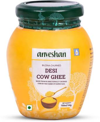Anveshan A2 Desi Cow Ghee 150ml |Bilona-Churned|Tested (70+ tests)| Grass-Fed | Glass Jar Mason Jar