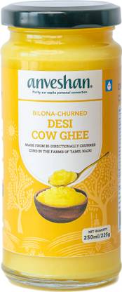 Anveshan A2 Cow Ghee 250 mL | Glass Jar | Bilona Method | Curd-Churned Ghee Glass Bottle