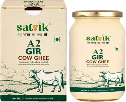 Satvik Gir Cow 100% Natural Churned for Vedic Bilona Method A2 Pure Desi Ghee Glass Bottle