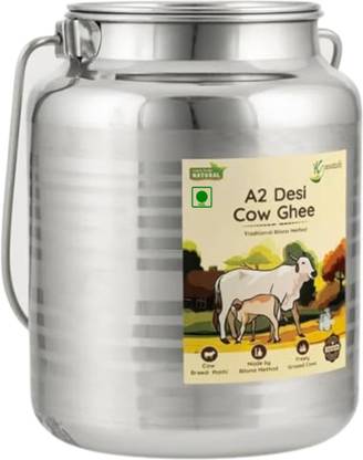 Kasutam A2 Desi Cow Bilona Ghee, Made By Traditional Bilona Method 100% Pure 5KG Ghee Glass Bottle