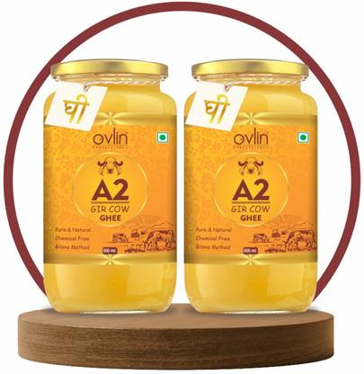 Ovlin Ghee Premium A2 Gir Cow Cultured Desi Ghee from Kesariya Farm | Bilona Ghee Glass Bottle