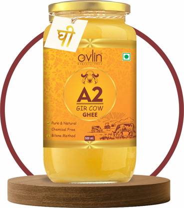 Ovlin A2 Desi Gir Cow|Bilona Method|pure,healthy| A2 Desi Pure Handmade Cow Ghee Ghee Glass Bottle