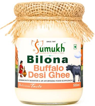 sumukh Buffalo Desi Ghee, Traditional Bilona Method, Pure, Natural and Healthy Ghee Glass Bottle