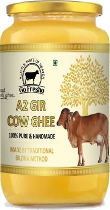 Go Fresho A2 Gir Cow ghee | Gir Cow Ghee | Pure desi ghee|Curd-Churned | Bilona Ghee Ghee Glass Bottle