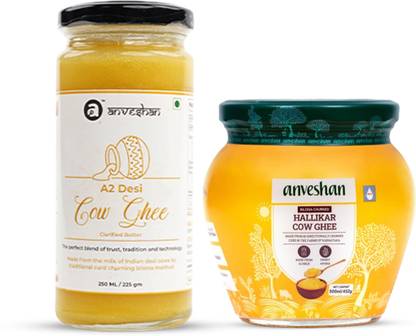 Anveshan Combo Pack of A2 Desi Cow Ghee - 500ml and 250ml Mason Jar