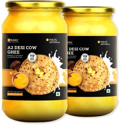 Ketofy A2 Desi Cow Ghee | Contains Beta-Casein Protein, Kankrej Cow Ghee, Bilona Method Ghee Mason Jar