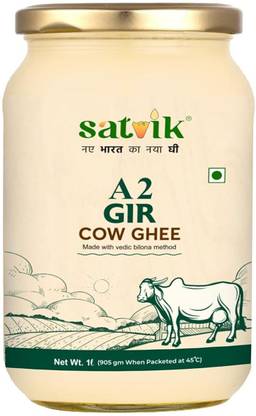 Satvik A2 Cow Ghee 1 Litre Churned From Vedic Bilona Method Ghee Glass Bottle