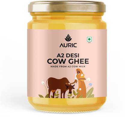 Auric A2 Desi Cow Ghee | Bilona Method | Traditional Curd Churned Vanaspati Glass Bottle