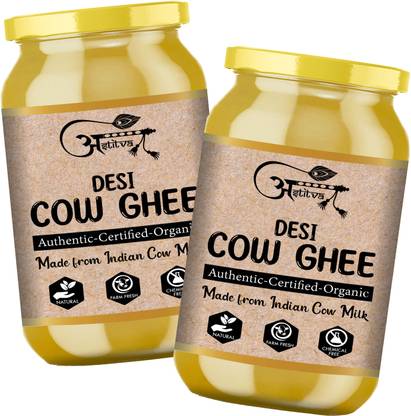 ASTITVA Twin Pack of Organic Desi Ghee - Good Fats for Healthy Heart, Keto Diet Friendly Ghee Glass Bottle