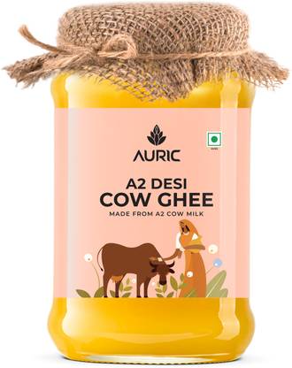 Auric A2 Bilona Desi Cow Ghee - Glass Jar Vanaspati Glass Bottle
