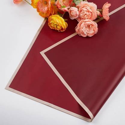 Saksham Golden Border Line Flower Wrapping Paper | 20 Sheets, 60 Microns 58cm X 58cm elegant packaging for bouquet, and Gift Wrap, + 3 Free Pull Bow Ribbons Gift Wrapper
