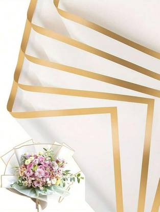 manrish 5 Pcs Golden Border Line Flower Wrapping Paper waterproof korean paper PLAIN Plastic Gift Wrapper