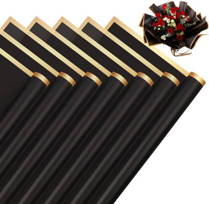 Brijsun Golden Border Line Korean Flower Wrapping Paper For Bouquet,Gift Wrap,DIY(Black) Flower Plastic Gift Wrapper