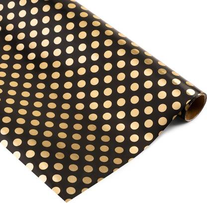 Crown Greetings Gold Metallic Polka On Black Gift Wrapping Roll Paper 30" x 3m Paper Gift Wrapper
