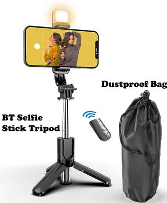 POZUB Mobile Phone R1s Bluetooth Selfie Sticks with Remote and Selfie Light+Carry Bag Single Gimbal for Mobile