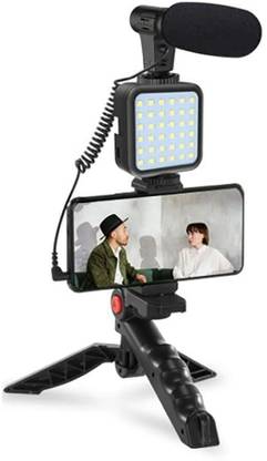 CHG Mobile Vlogging Kit with Microphone Tripod Stand and LED Light, Video Making 2 Axis Gimbal for Camera, Mobile