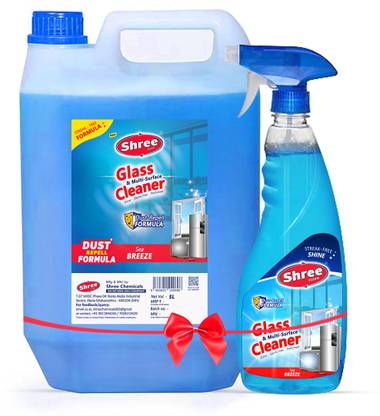 Shree Clean Glass and Multi-Surface Cleaner 5L + 500ml Sea Breeze Fragrance Refill Pack.