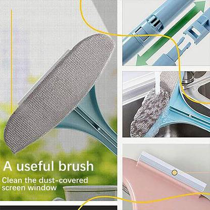 Twok Window Cleaning Wiper Extended Handle Double Sided Mesh Cleaner Brush