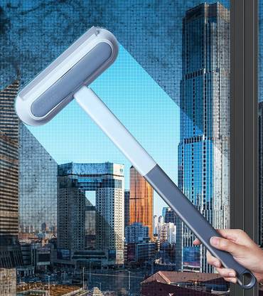 HYBE Multi-Function 2 in 1 Window Mesh Cleaning Brush With Wiper Long Handle
