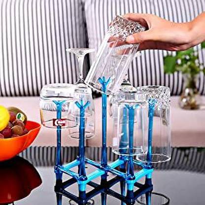 BluBasket Foldable Plastic 7 Coffee Cups Glass Stand Holder Storage Shelf Drying Rack Plastic Glass Holder