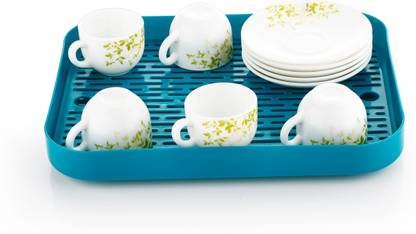 RRAS Multi-Use Plastic Serving Tray with drainer plate Plastic Glass Holder