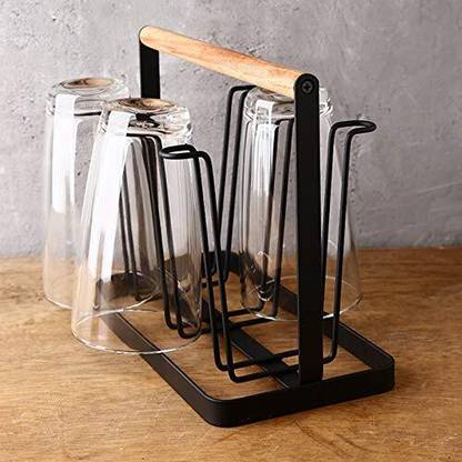 SAJAG Table Top Wooden Mug Holder Kitchen Stand Organizer for Drinkware Drying Rack Stainless Steel Glass Holder