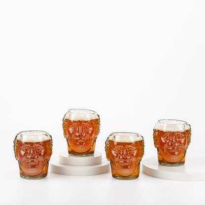 Giftalk (Pack of 4) Old Monk Small Face Glasses Whisky,Friendly Glasses Perfect for Home,Party Glass Set Beer Glass