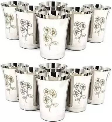 jai bajrangi Mannu Flowar Glass (pack of 10) Glass Set Water/Juice Glass