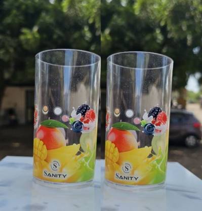 BELLERBIRD (Pack of 2) PRINT GLASS Glass Water/Juice Glass  (300 ml, Plastic, Clear) at Rs. 45