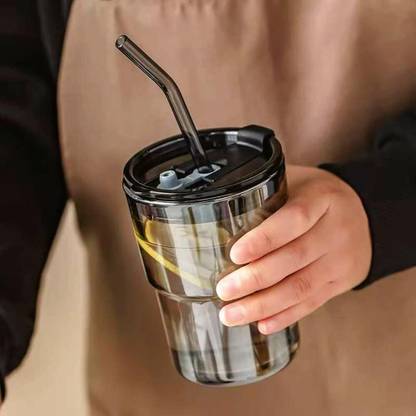 VHD Glass Tumbler with Straw and Lid Reusable Travel Iced Coffee Mug Leak-Proof Glass Water/Juice Glass