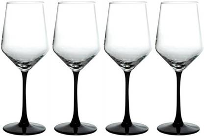 Ceradeco (Pack of 4) Wine Glass with Black Stem Glass Set Wine Glass